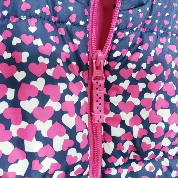 Lands End Kids Girls Blue Pink Heart Puffer Vest - Picture 5 of 12